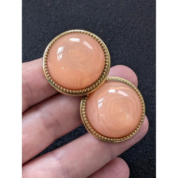 Simon Chang Vintage Earrings Peach Lucite Statement Clip On Button - Picture 4 of 7